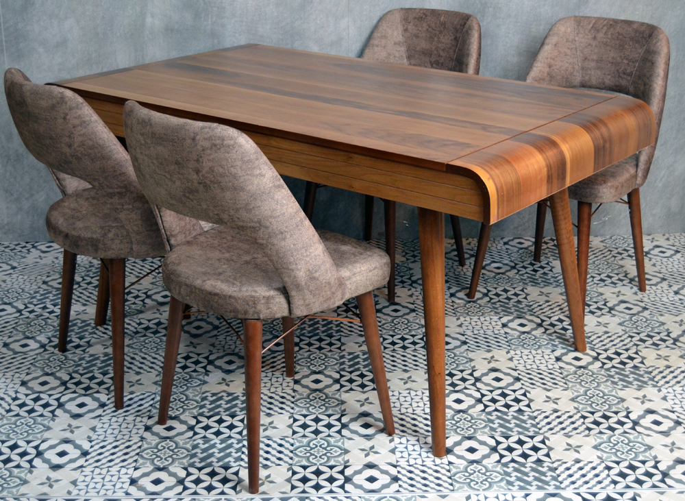 Adalet Masa Sandalye Bombeli Salon Masası Ceviz Polo Adalet Masa Sandalye Bombeli Salon Masası Ceviz Polo